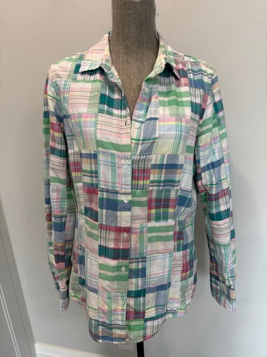 Brooks Brothers Plaid Button Down Shirt Pastel Green Blue Pink Madras Medium - Picture 7 of 14